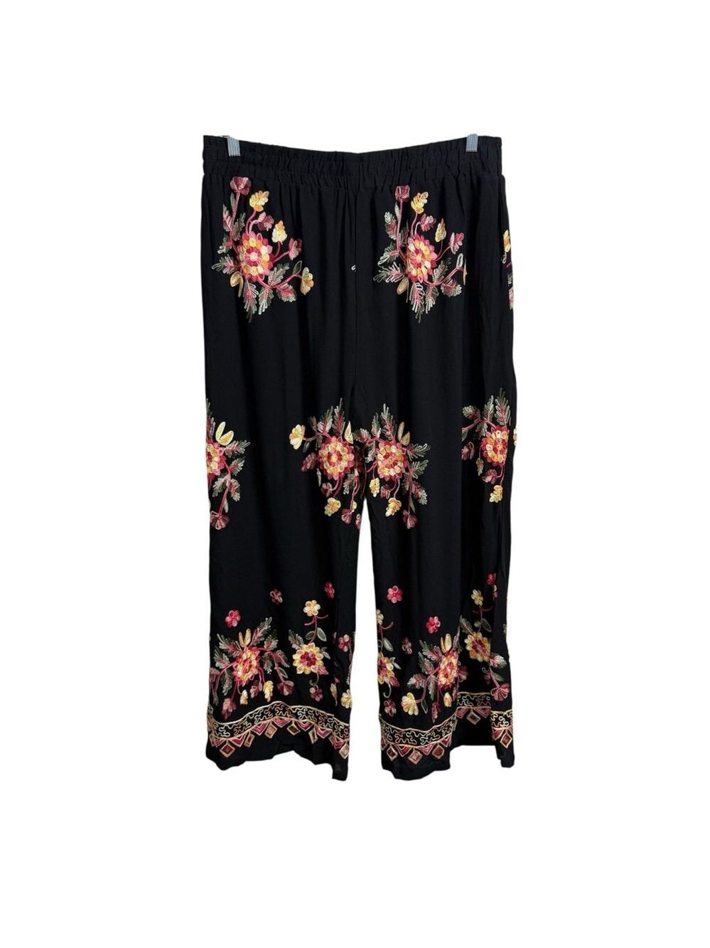 Liv Los Angeles Petite Black Embroidered Rayon Wide Leg Pants PXL NWT